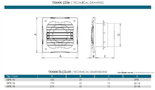 Güçtay Plastik Banyo Aspiratörü 12 Cm