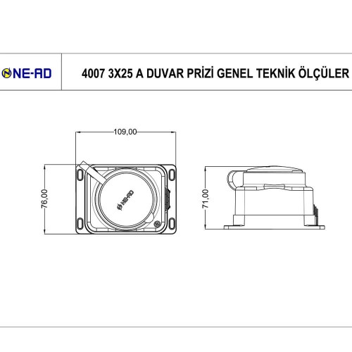 Nead 3*25A Kauçuk Duvar Prizi