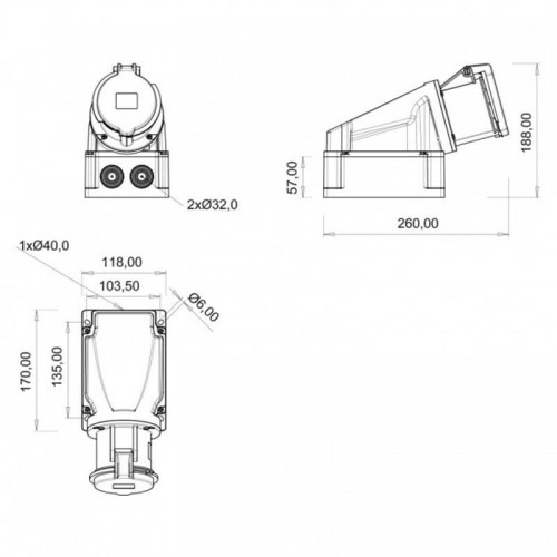 Bemis 5*63A 90 Eğik Duvar Prizi (Pilotlu)