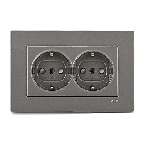 VIKO - Viko Novella İkili Çocuk Korumalı Topraklı Priz Antrasit - Çerçevesiz