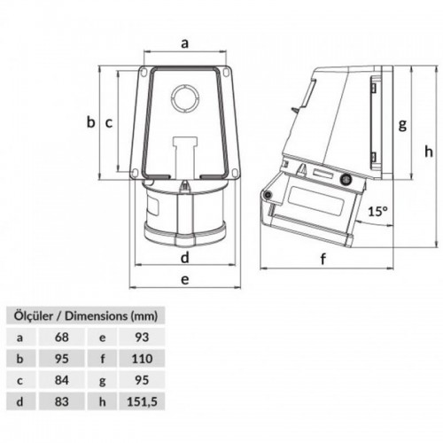 Bemis (Bc1-1505-2535) Cee Norm 5*16A 90 Eğik Duvar Priz