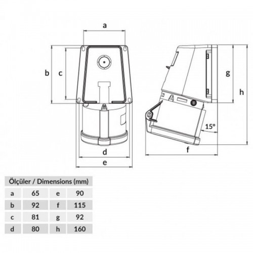 Bemis (Bc1-3403-2535) Cee Norm 3*32A 90 Eğik Duvar Prizi