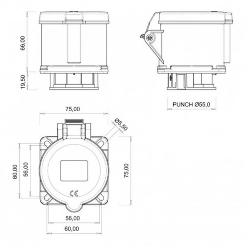 Bemis (Bc1-3505-2413) Cee Norm 5*32A Düz Makina Priz