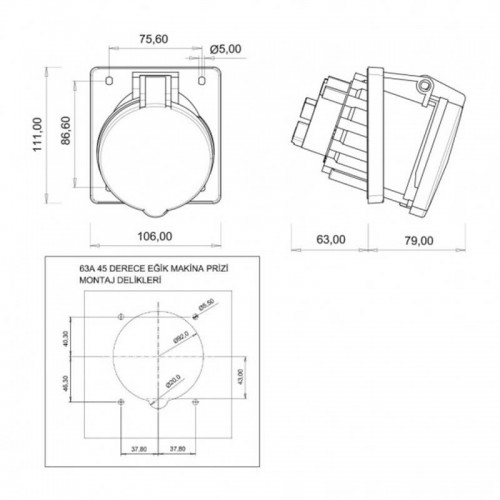 Bemis (Bc1-4504-2420) Cee Norm 4*63A 45 Eğik Makina Prizi