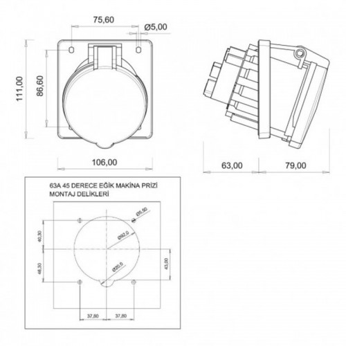 Bemis (Bc1-4505-2420) 5*63A Eğik Makina Prizi
