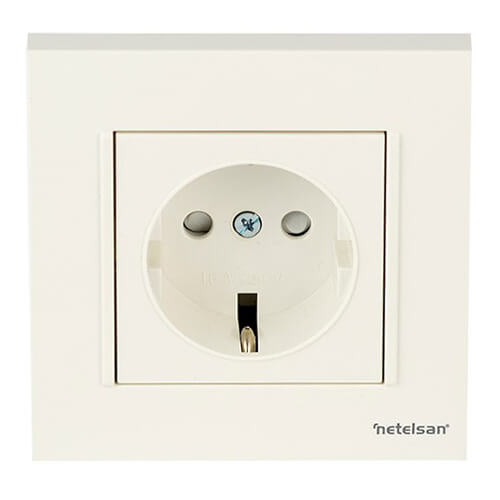 NETELSAN - Netelsan Byobu Beyaz Çocuk Korumalı Topraklı Priz - Çerçevesiz