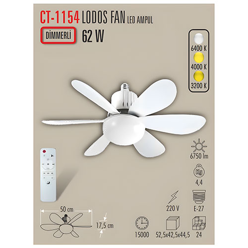 Cata Ct-1154 Lodos Fan Led Ampul