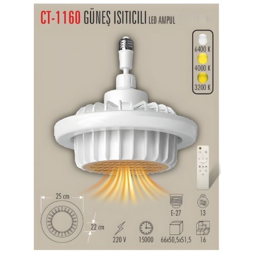 Cata Ct-1160 Güneş Isıtıcılı Fan Led Ampul