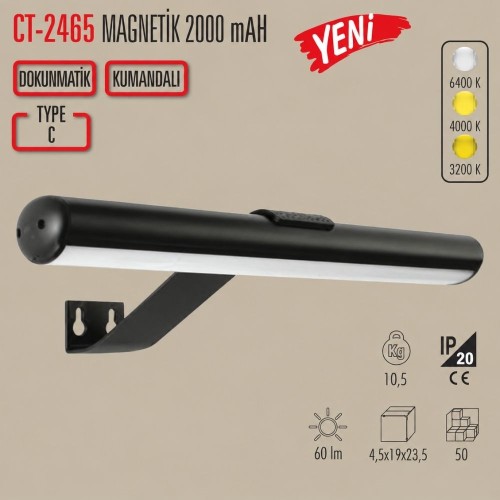 Cata Ct-2465 Şahin Şarjlı Led Aplik 3 Renk