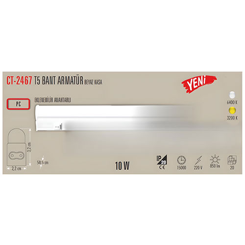 Cata Ct-2467 10W T5 Ledli Bant Armatür Günışığı