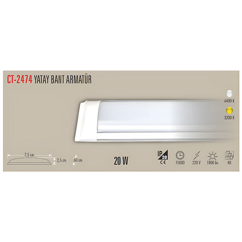 Cata Ct-2474 20W Ledli Bant Armatür / Beyaz