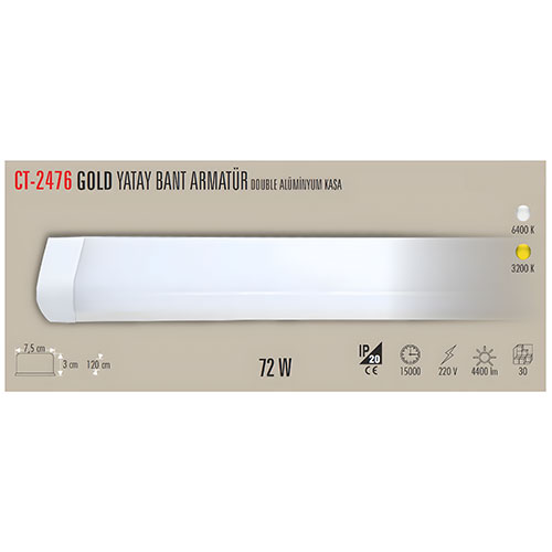 CT-2476 72W Yatay Ledli Bant Armatür BEYAZ