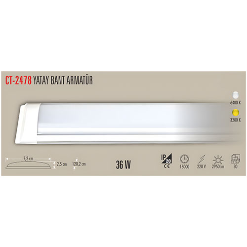 Cata Ct-2478 36W Yatay Ledli Bant Armatürü (Beyaz)