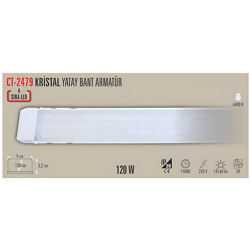 Cata Ct-2479 100W Kristal Yatay Bant Armatürü (Beyaz)
