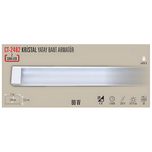 Cata Ct-2482 80W Kristal Yatay Bant Armatür (Beyaz)