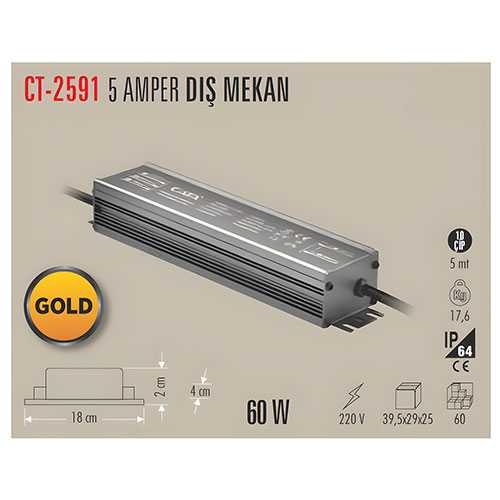 Cata CT-2591 Dış Mekan Led Trafosu 5 Amper IP65