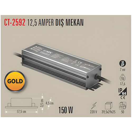 Cata Ct-2592 Dış Mekan Led Trafo 12,5 Amper