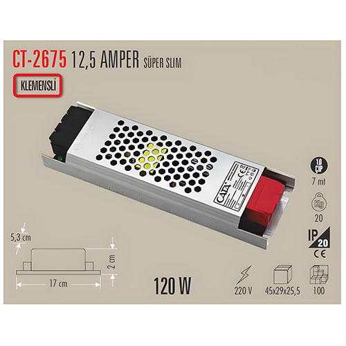 Cata CT-2675 12,5 Amper Led Trafo Süper Slim Fansız