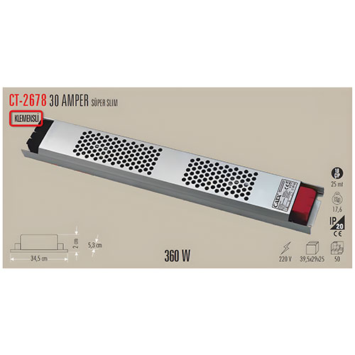 Cata CT-2678 12 Volt 30 Amper Led Trafo Süper Slim Fansız