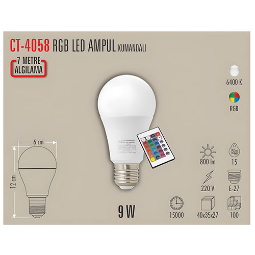 Cata Ct-4058G 9W RGB Uzaktan Kumandalı Led Ampul Beyaz