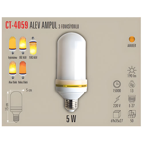 Cata Ct-4059 Alev Ampul 3 Kademeli / Amber