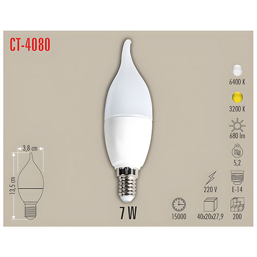 Cata Ct-4080 7W Led Buji Ampul / Beyaz