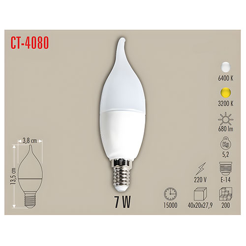 Cata Ct-4080 7W Ledli Kıvrık Buji Ampul / Günışığı