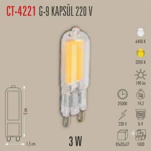 Cata Ct-4221 3W Led Kapsül Ampul G9 220V / Beyaz