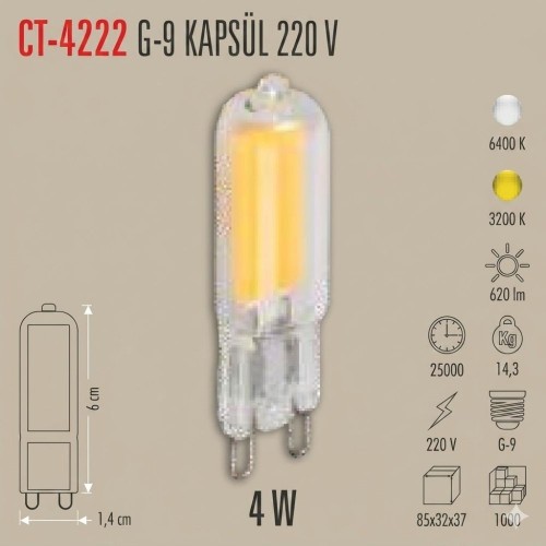 Cata Ct-4222 4W Led Kapsül Ampul G9 220V / Günışığı