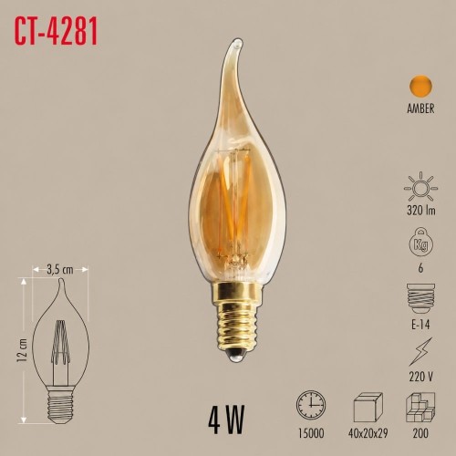 Cata Ct-4281 4W Kıvrık Rustik Led Buji Ampul / Amber