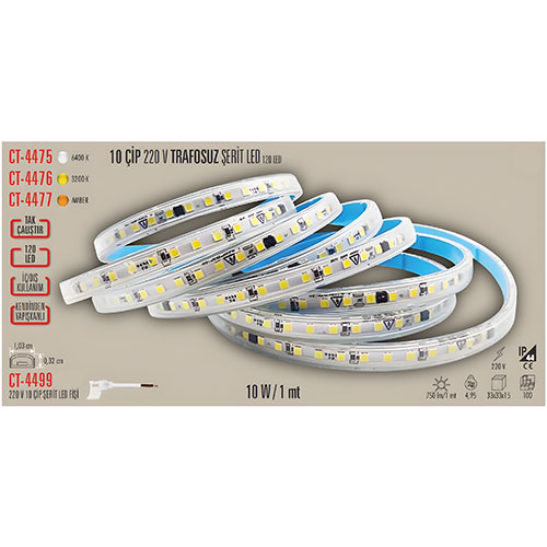 Cata Ct-4477 220V Yapışkanlı Şerit Led (Amber)