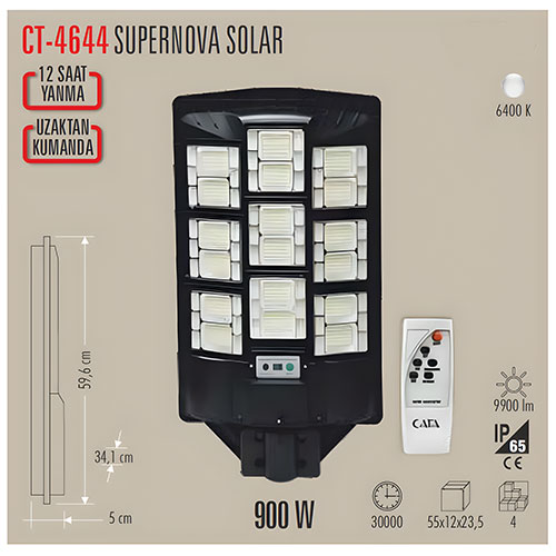 Cata CT-4644 Süpernova 900W Solar Sokak Armatürü (Kumandalı)