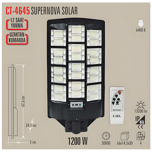 Cata Ct-4645 Süpernova 1200W Solar Sokak Armatürü (Kumandalı)