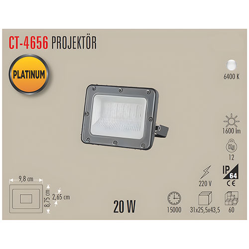 Cata Ct-4656 20W Platinum Led Projektör Beyaz