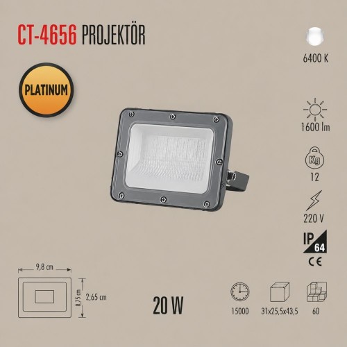 Cata Ct-4656 20W Platinum Led Projektör Beyaz