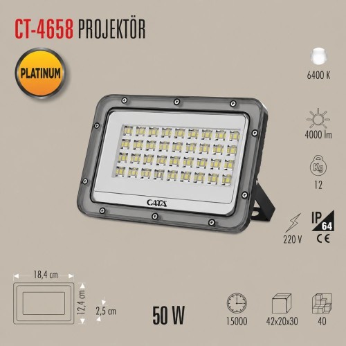 Cata Ct-4658 50W Slim Led Projektör (Beyaz)
