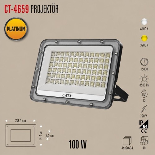 Cata Ct-4659 100W Slim Led Projektör / Günışığı