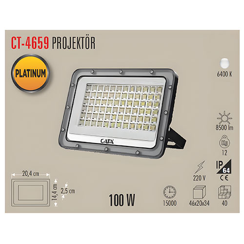 Cata Ct-4659 100W Slim Led Projektör (Beyaz)