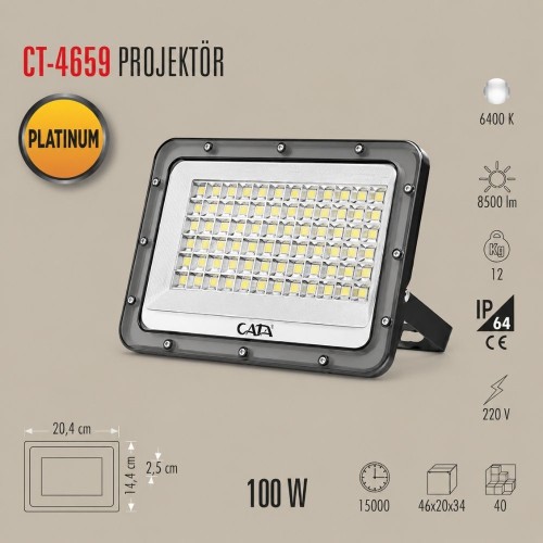 Cata Ct-4659 100W Slim Led Projektör (Beyaz)
