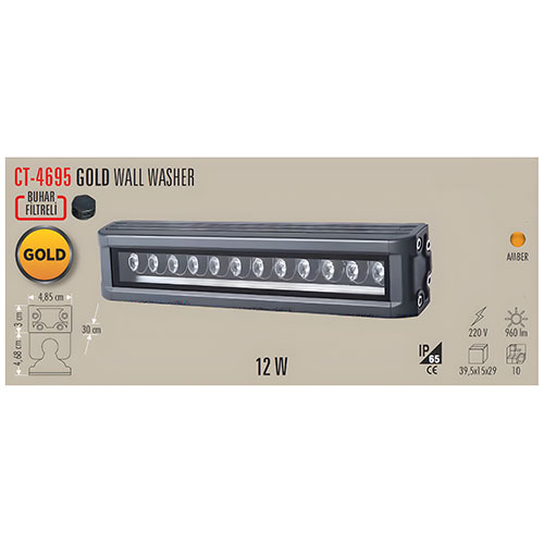 Cata Ct-4695 12W Gold Wallwasher 30cm / Amber