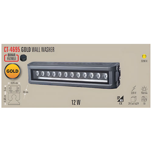 Cata Ct-4695 12W Gold Wallwasher 30cm / Günışığı