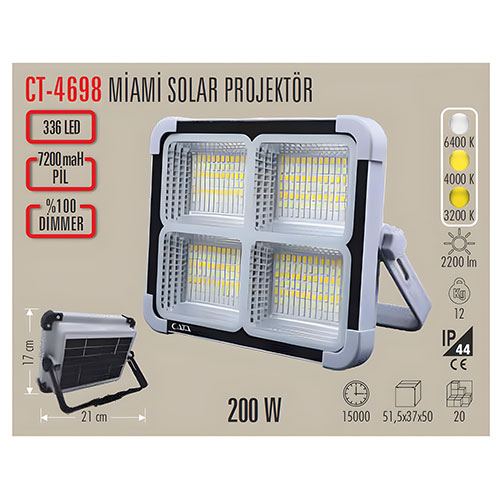 Cata Ct-4698 200W Solar Led Projektör Beyaz