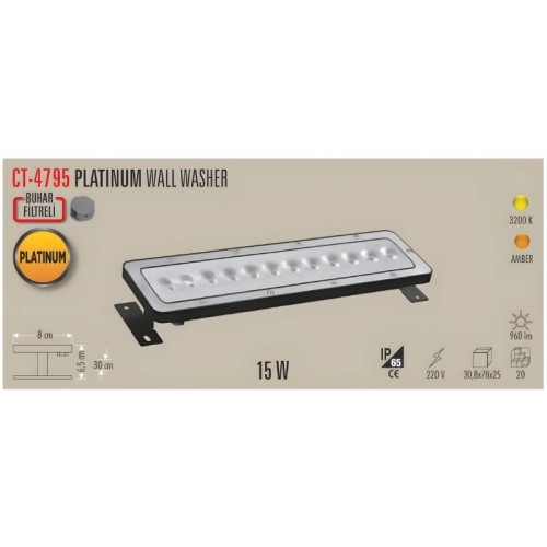 Cata Ct-4795 15W Platinum Wallwasher 30cm Amber