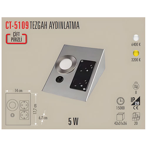 Cata Ct-5109 2W Tezgah Altı Priz Beyaz