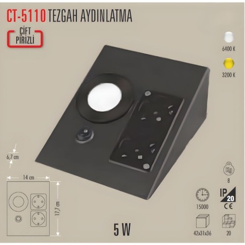 Cata Ct-5110 Tezgah Altı Priz Siyah Kasa / Beyaz