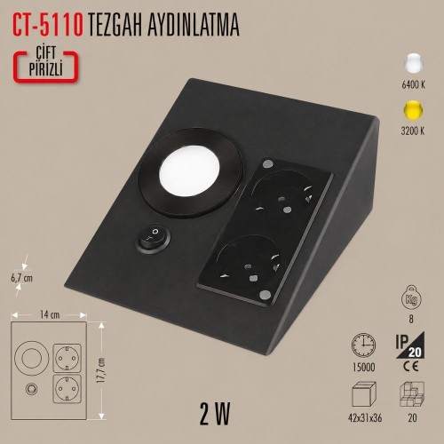 Cata Ct-5110 Tezgah Altı Priz Siyah Kasa / Beyaz