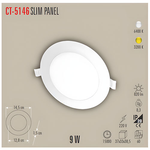 Cata Ct-5146 Eco 9W Panel Led Armatür / Günışığı