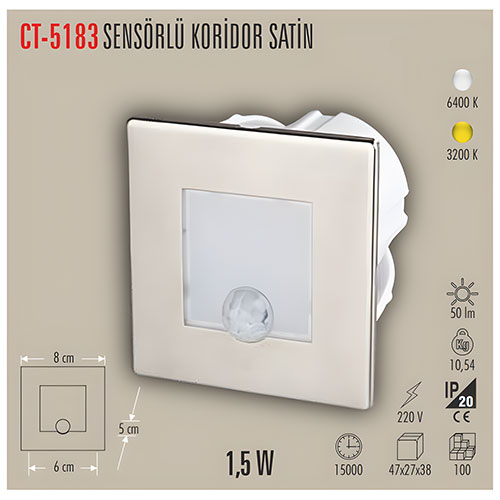 Cata Ct-5183 1,5W Radar Sensörlü Koridor Armatür / Beyaz