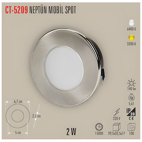 Cata Ct-5209 1W Cob Ledli Mobil Spot / Beyaz