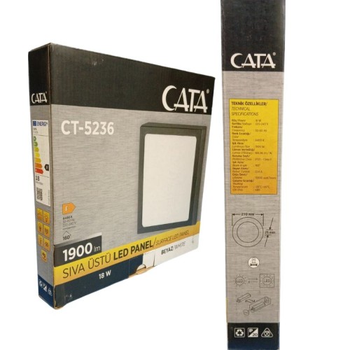 Cata Ct-5236 18W Sıva Üstü Kare Siyah Panel Led Armatür/BEYAZ
